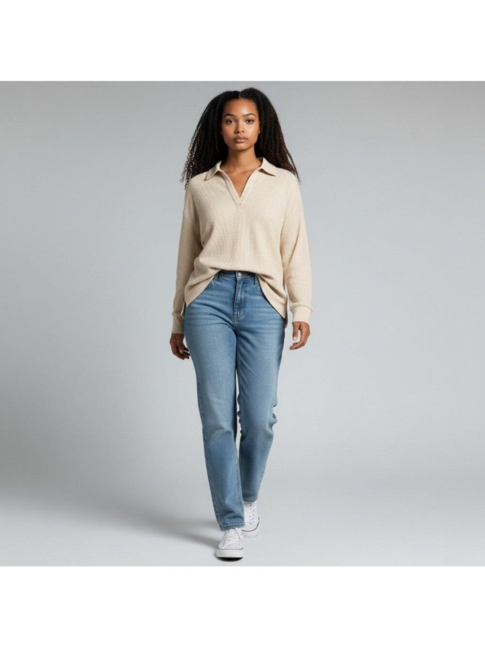 Torrid Waffle Knit Collared V-Neck Drop Shoulder Top 3X Beige Long Sleeve NWT